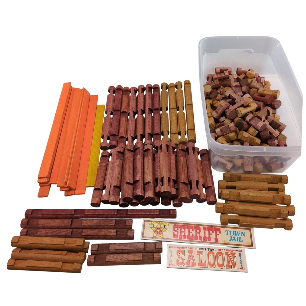 Vintage 70s Lincoln Logs Western Town Building Set 182 Pc Sheriff Saloon Toy Lot